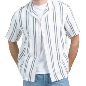 NWT KENNETH COLE Textured White Blue Striped Cotton Shirt Size M